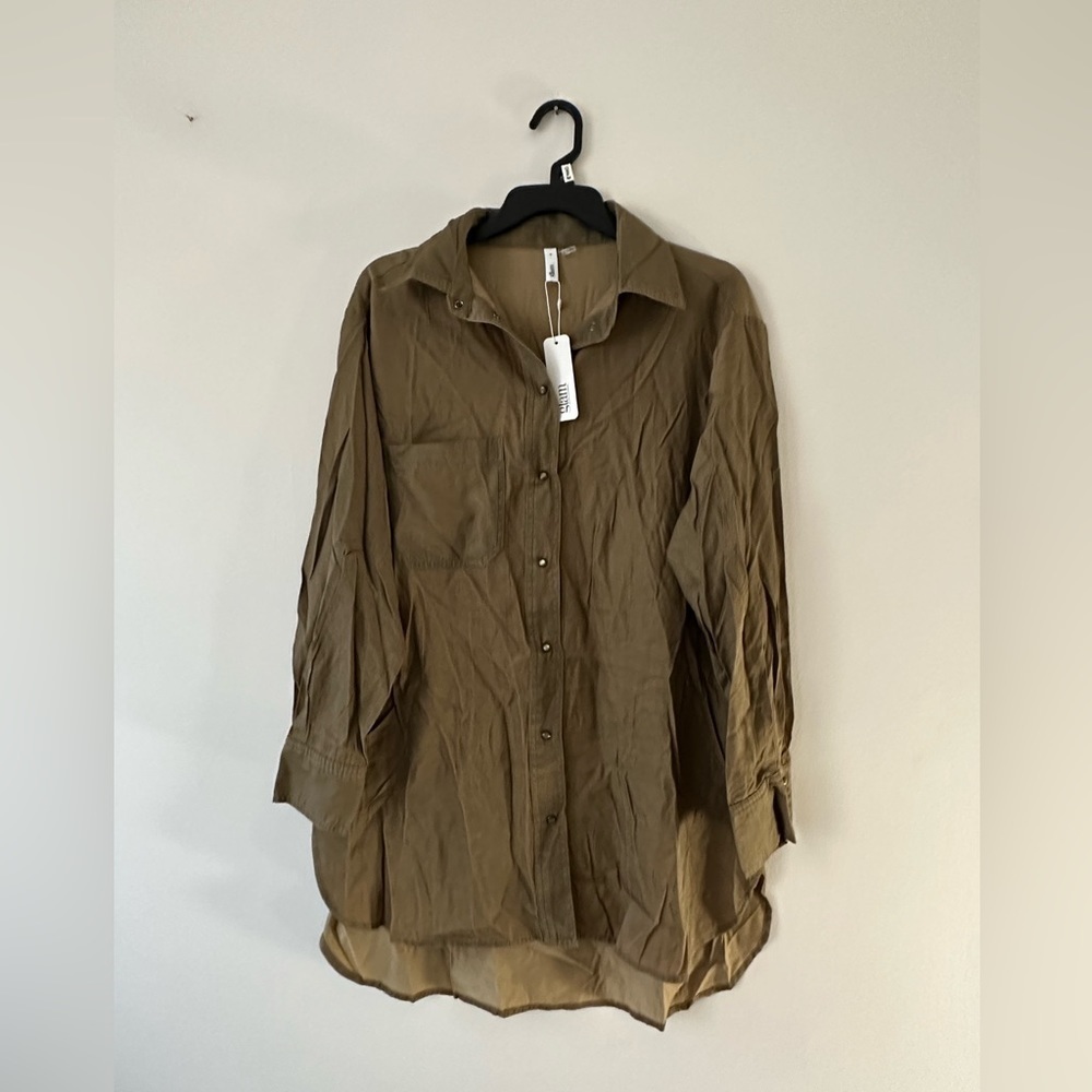 Glam brand S casual relaxed high low shirt olive green shirt dress NWT